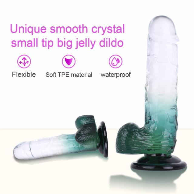 8.27'' Clear-to-Green Crystal Realistic Dildo with Suction Cup