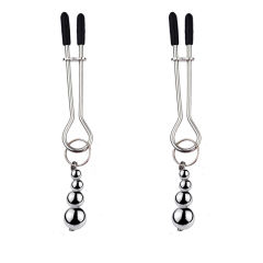 3.94'' Silver Metal Nipple Clamps with Weighted Beads – Adjustable Pressure, Stainless Design, Pair