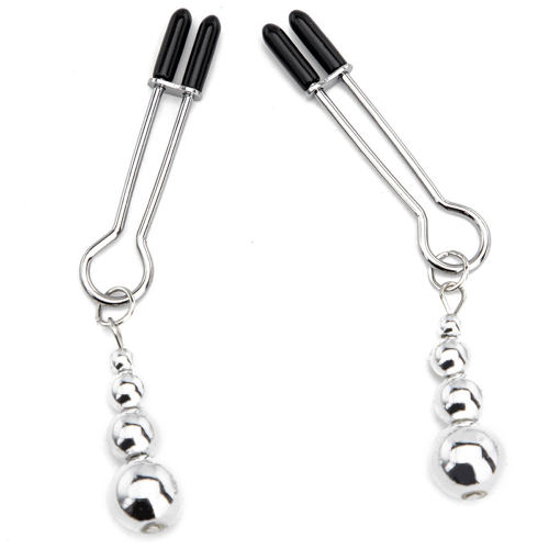 3.94'' Silver Metal Nipple Clamps with Weighted Beads – Adjustable Pressure, Stainless Design, Pair