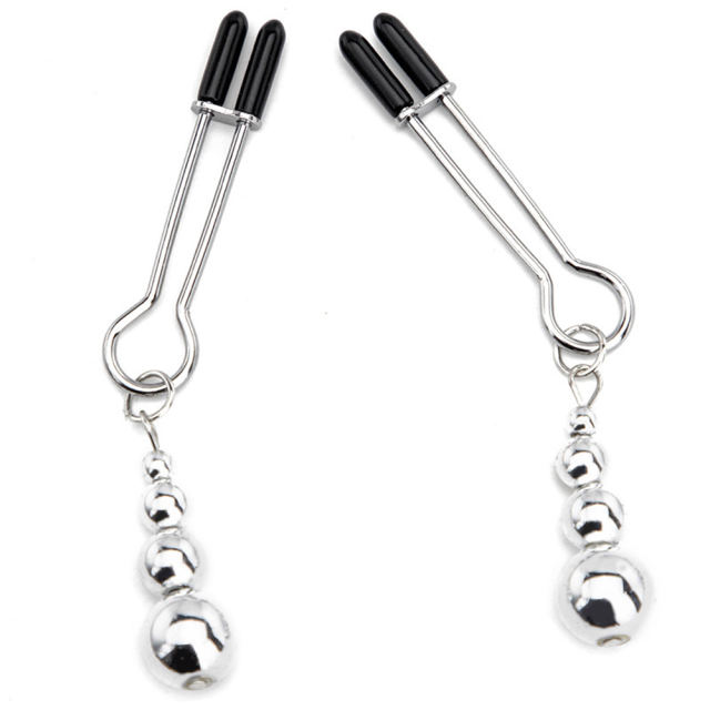 3.94'' Silver Metal Nipple Clamps with Weighted Beads – Adjustable Pressure, Stainless Design, Pair