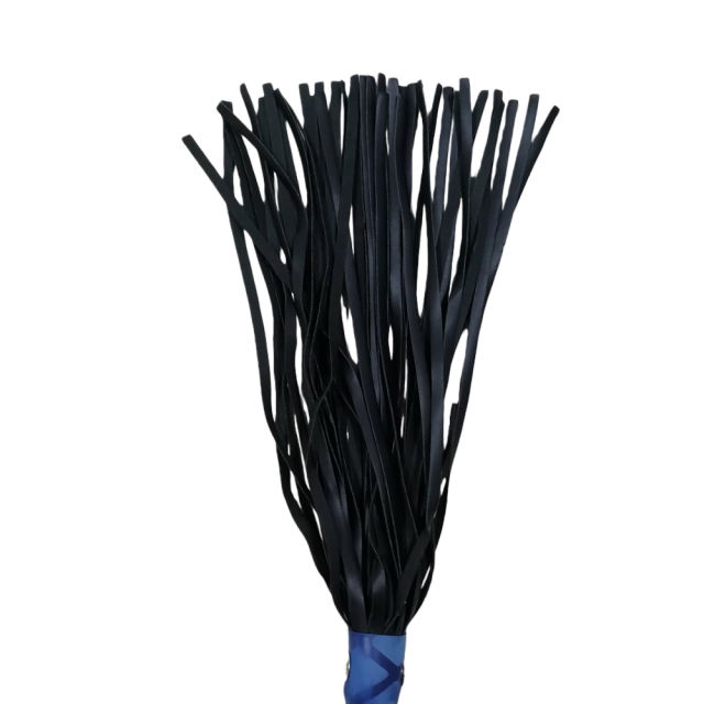 15.76'' Black + Blue PU Whip – Soft Flogger with Textured Handle, Chain Strap, Lightweight Design