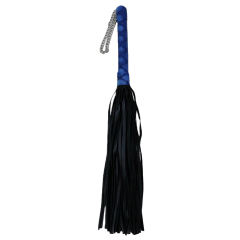 15.76'' Black + Blue PU Whip – Soft Flogger with Textured Handle, Chain Strap, Lightweight Design