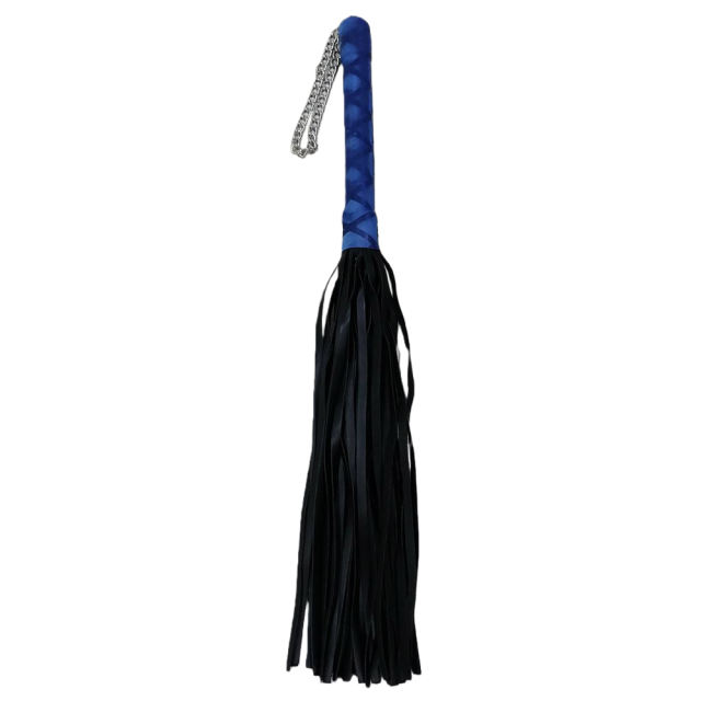 15.76'' Black + Blue PU Whip – Soft Flogger with Textured Handle, Chain Strap, Lightweight Design