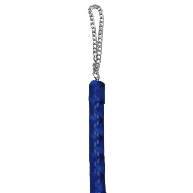 15.76'' Black + Blue PU Whip – Soft Flogger with Textured Handle, Chain Strap, Lightweight Design