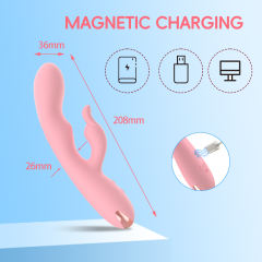 8.47'' Pink Dual-Action Rabbit Vibrator – 10 Modes, Clitoral Spanking Arm, Rechargeable, Waterproof