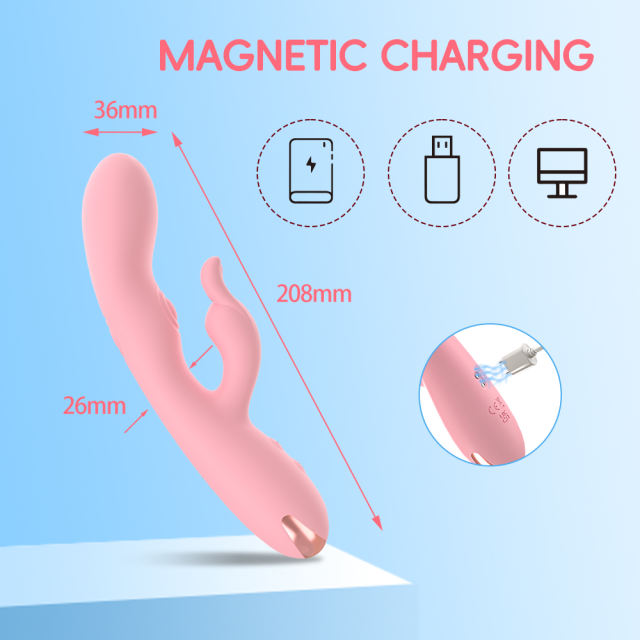 8.47'' Pink Dual-Action Rabbit Vibrator – 10 Modes, Clitoral Spanking Arm, Rechargeable, Waterproof