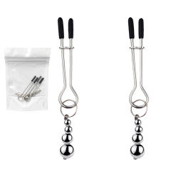 3.94'' Silver Metal Nipple Clamps with Weighted Beads – Adjustable Pressure, Stainless Design, Pair