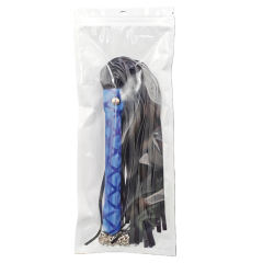15.76'' Black + Blue PU Whip – Soft Flogger with Textured Handle, Chain Strap, Lightweight Design