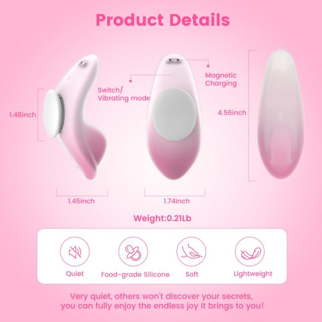 4.57'' Pink Magnetic Wearable Silicone Vibrator with Remote – 10 Modes, USB Rechargeable, Waterproof