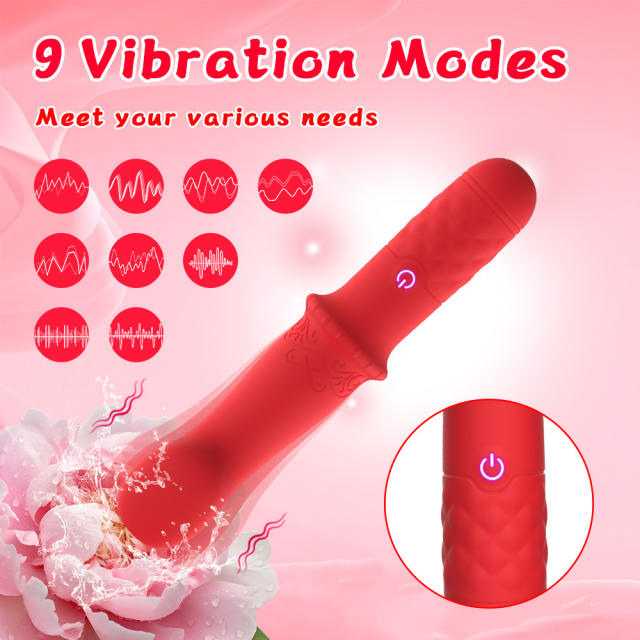 5.71'' Red Rechargeable Waterproof Silicone Vibrator – 9-Speed and Textured Handle Design