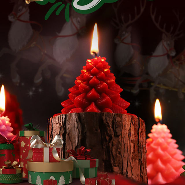 2.96'' Red Christmas Tree Soy Wax Candle – Festive Tree Design, Gift-Boxed