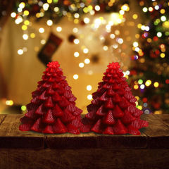 2.96'' Red Christmas Tree Soy Wax Candle – Festive Tree Design, Gift-Boxed