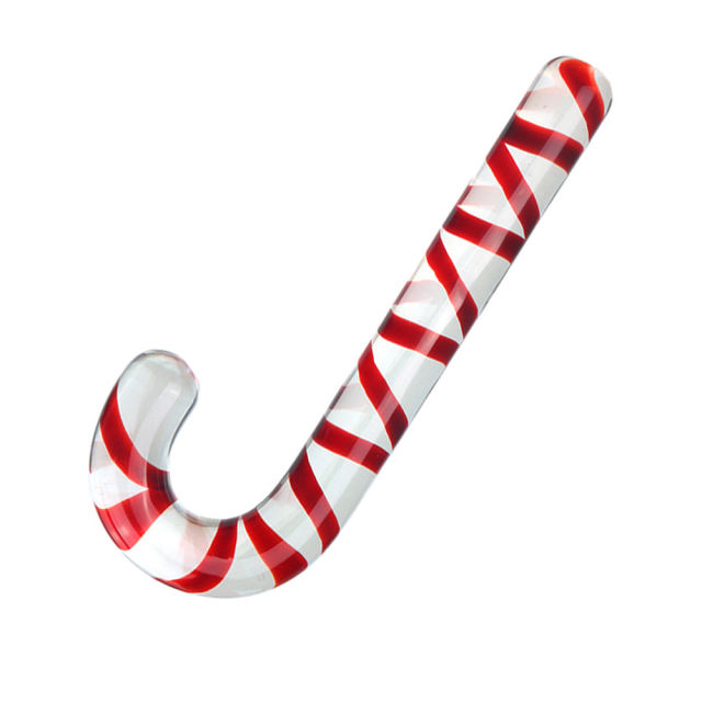 6.30'' Red & Clear Candy Cane Glass Dildo – Curved Design, Hand-Blown Borosilicate Glass, Display Box