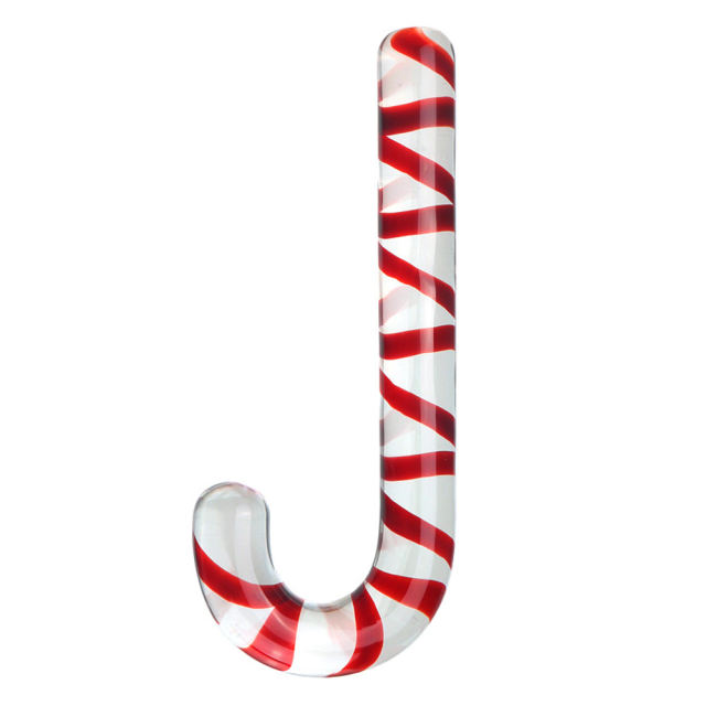 6.30'' Red & Clear Candy Cane Glass Dildo – Curved Design, Hand-Blown Borosilicate Glass, Display Box