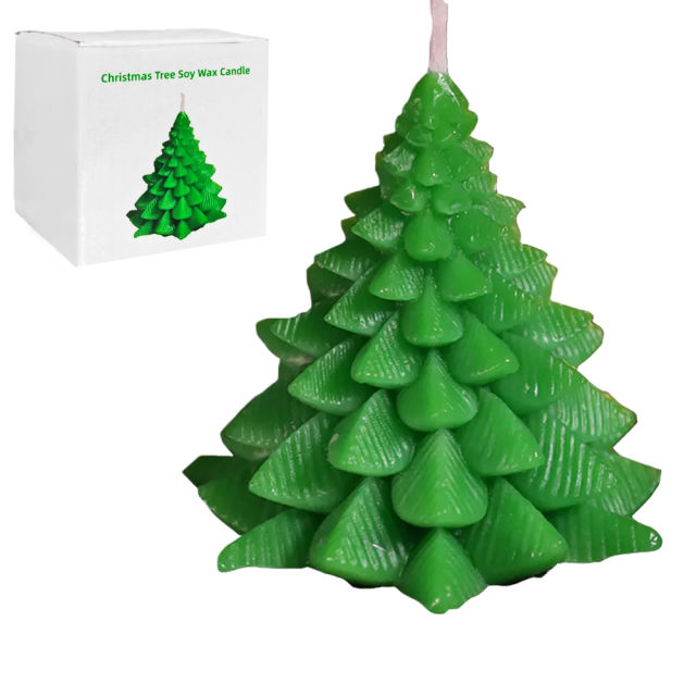 2.96'' Green Christmas Tree Soy Wax Candle – Festive Holiday Décor, Gift-Boxed