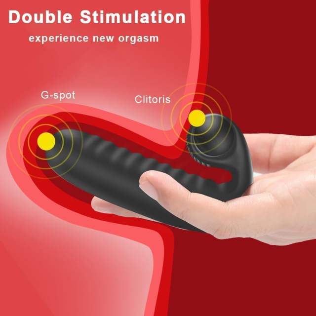 3.82'' Black Rechargeable Waterproof Silicone Finger Sleeve Vibrator – 10-Speed and Textured Design