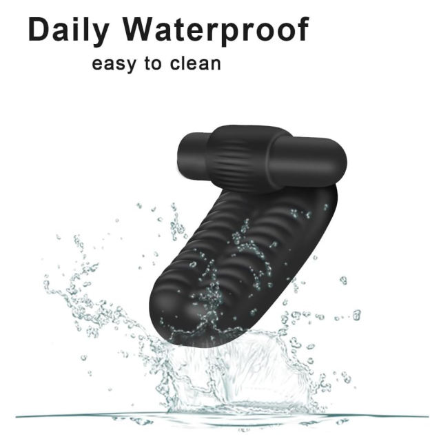 3.82'' Black Rechargeable Waterproof Silicone Finger Sleeve Vibrator – 10-Speed and Textured Design