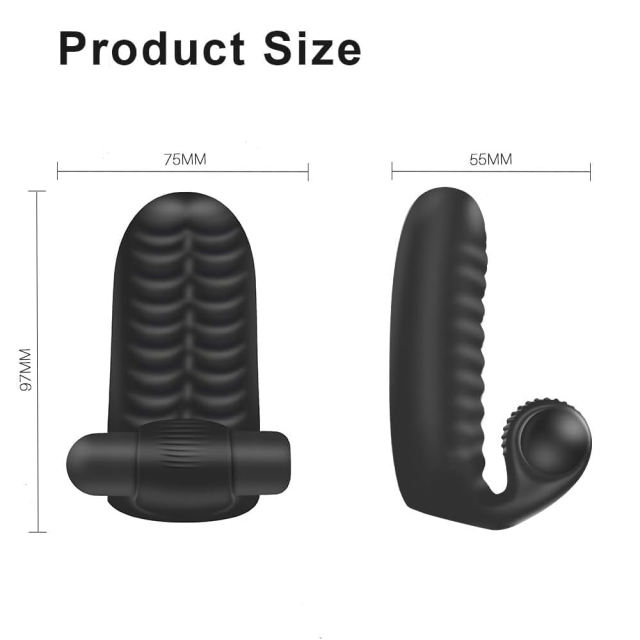 3.82'' Black Rechargeable Waterproof Silicone Finger Sleeve Vibrator – 10-Speed and Textured Design