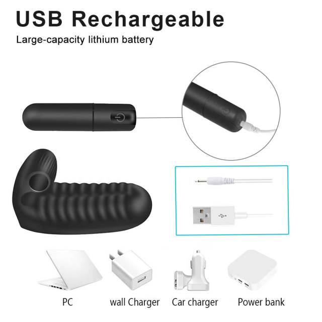 3.82'' Black Rechargeable Waterproof Silicone Finger Sleeve Vibrator – 10-Speed and Textured Design