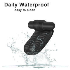 3.82'' Black Rechargeable Waterproof Silicone Finger Sleeve Vibrator – 10-Speed and Textured Design