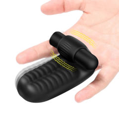 3.82'' Black Rechargeable Waterproof Silicone Finger Sleeve Vibrator – 10-Speed and Textured Design