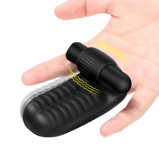 3.82'' Black Rechargeable Waterproof Silicone Finger Sleeve Vibrator – 10-Speed and Textured Design