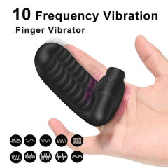3.82'' Black Rechargeable Waterproof Silicone Finger Sleeve Vibrator – 10-Speed and Textured Design