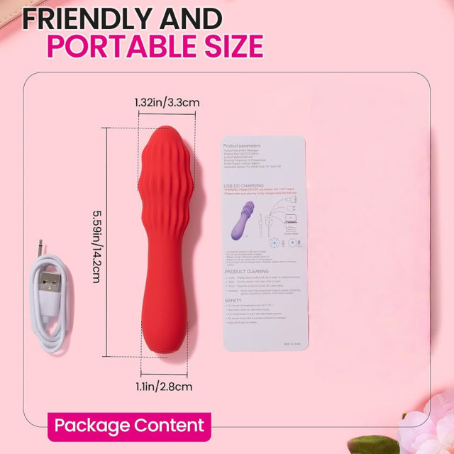 5.59'' Red Ripple Rechargeable Waterproof Silicone Vibrator – 10-Speed Thrusting Vibration and Textured Design