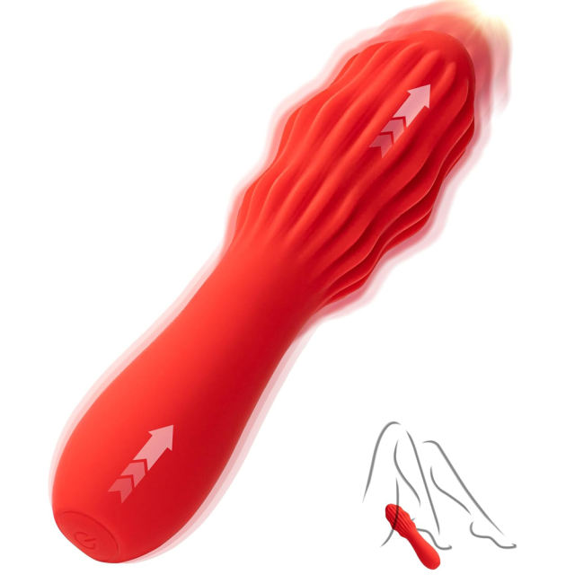 5.59'' Red Ripple Rechargeable Waterproof Silicone Vibrator – 10-Speed Thrusting Vibration and Textured Design