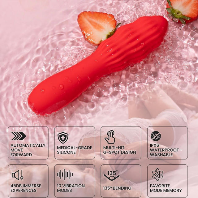 5.59'' Red Ripple Rechargeable Waterproof Silicone Vibrator – 10-Speed Thrusting Vibration and Textured Design