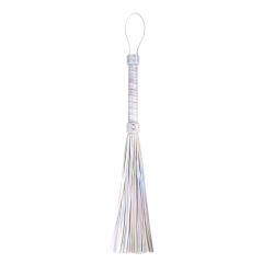 22.06'' Metallic Silver PU Whip – Shiny Handle, Soft Strands, Flexible Design for BDSM & Roleplay