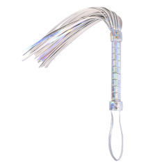 22.06'' Metallic Silver PU Whip – Shiny Handle, Soft Strands, Flexible Design for BDSM & Roleplay