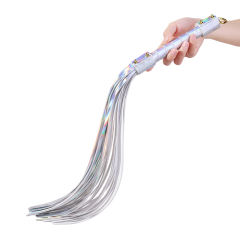 22.06'' Metallic Silver PU Whip – Shiny Handle, Soft Strands, Flexible Design for BDSM & Roleplay