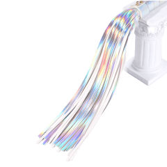 22.06'' Metallic Silver PU Whip – Shiny Handle, Soft Strands, Flexible Design for BDSM & Roleplay