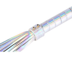22.06'' Metallic Silver PU Whip – Shiny Handle, Soft Strands, Flexible Design for BDSM & Roleplay