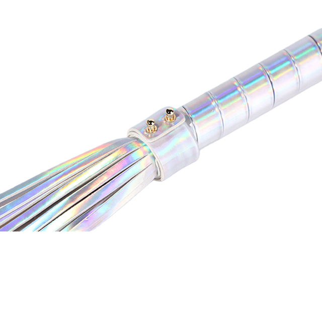 22.06'' Metallic Silver PU Whip – Shiny Handle, Soft Strands, Flexible Design for BDSM & Roleplay