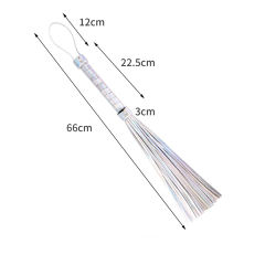 22.06'' Metallic Silver PU Whip – Shiny Handle, Soft Strands, Flexible Design for BDSM & Roleplay