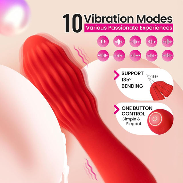 5.59'' Red Ripple Rechargeable Waterproof Silicone Vibrator – 10-Speed Thrusting Vibration and Textured Design