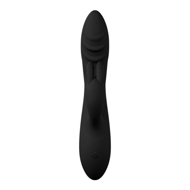 8.08'' Black Rechargeable Waterproof Silicone Rabbit Vibrator – 10-Speed Dual-Motor and Wave-Textured Design