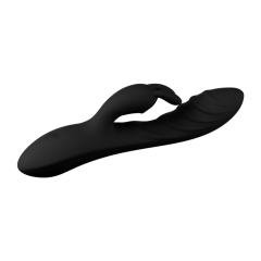 8.08'' Black Rechargeable Waterproof Silicone Rabbit Vibrator – 10-Speed Dual-Motor and Wave-Textured Design