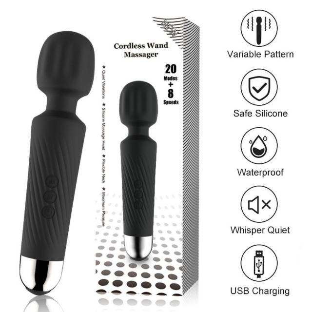 7.88'' Black Silicone U-Shaped Penis Vibrator for Men & Couples – 20-Speed Powerful Male Masturbator, Waterproof & Rechargeable