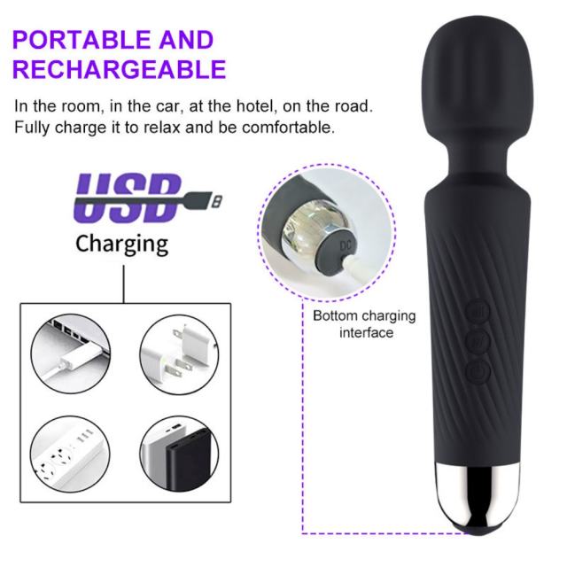 7.88'' Black Silicone U-Shaped Penis Vibrator for Men & Couples – 20-Speed Powerful Male Masturbator, Waterproof & Rechargeable