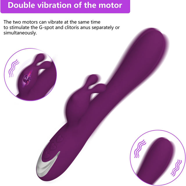 8.47'' Purple Rechargeable Waterproof Silicone Rabbit Vibrator – 10-Speed Dual-Motor and Ergonomic Design