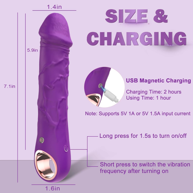 7.09'' Dark Purple Bendable Silicone Rechargeable Realistic Vibrator – 10 Modes, Waterproof