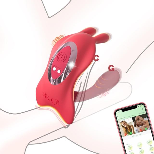 Red App-Controlled Waterproof Rechargeable Silicone Mini Vibrator – 9 Modes, Flexible C-Shape Design