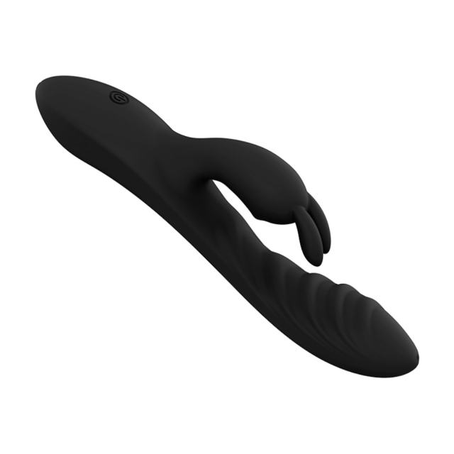 8.08'' Black Rechargeable Waterproof Silicone Rabbit Vibrator – 10-Speed Dual-Motor and Wave-Textured Design