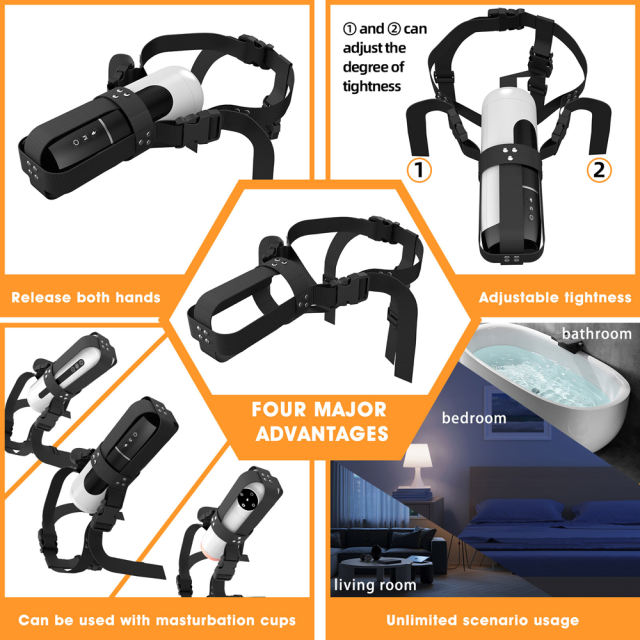 Wearable Adjustable Harness for Male Masturbators – Universal ABS + Nylon Strap System, Hands-Free Support, Black