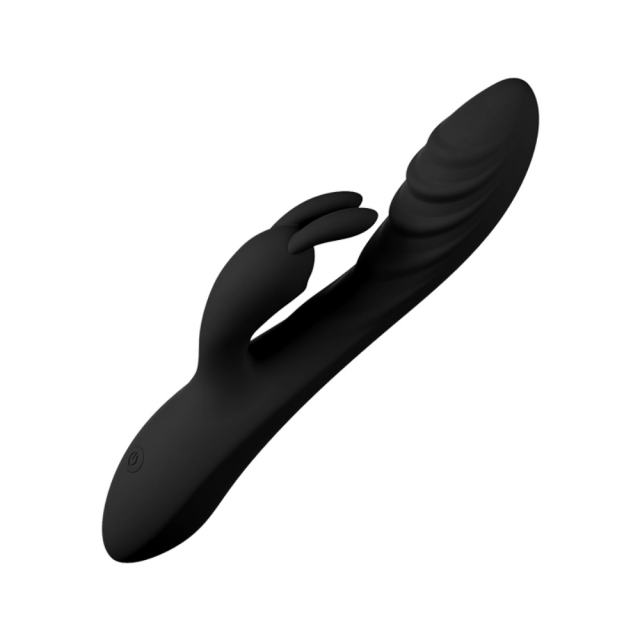 8.08'' Black Rechargeable Waterproof Silicone Rabbit Vibrator – 10-Speed Dual-Motor and Wave-Textured Design