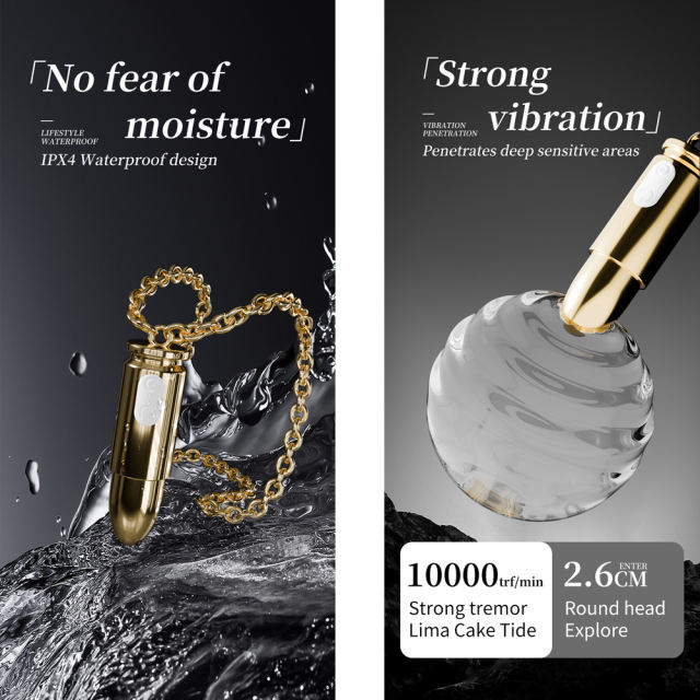 3.07'' Waterproof Rechargeable Gold Metal Vibrating Necklace Egg – 12 Modes and Remote-Controlled