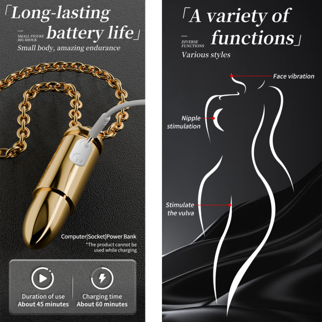 3.07'' Waterproof Rechargeable Gold Metal Vibrating Necklace Egg – 12 Modes and Remote-Controlled